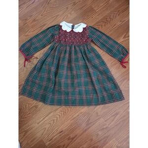 Saving Grace Smocks Girls Green Plaid Smocked Christmas Dress Pearl Accents 7